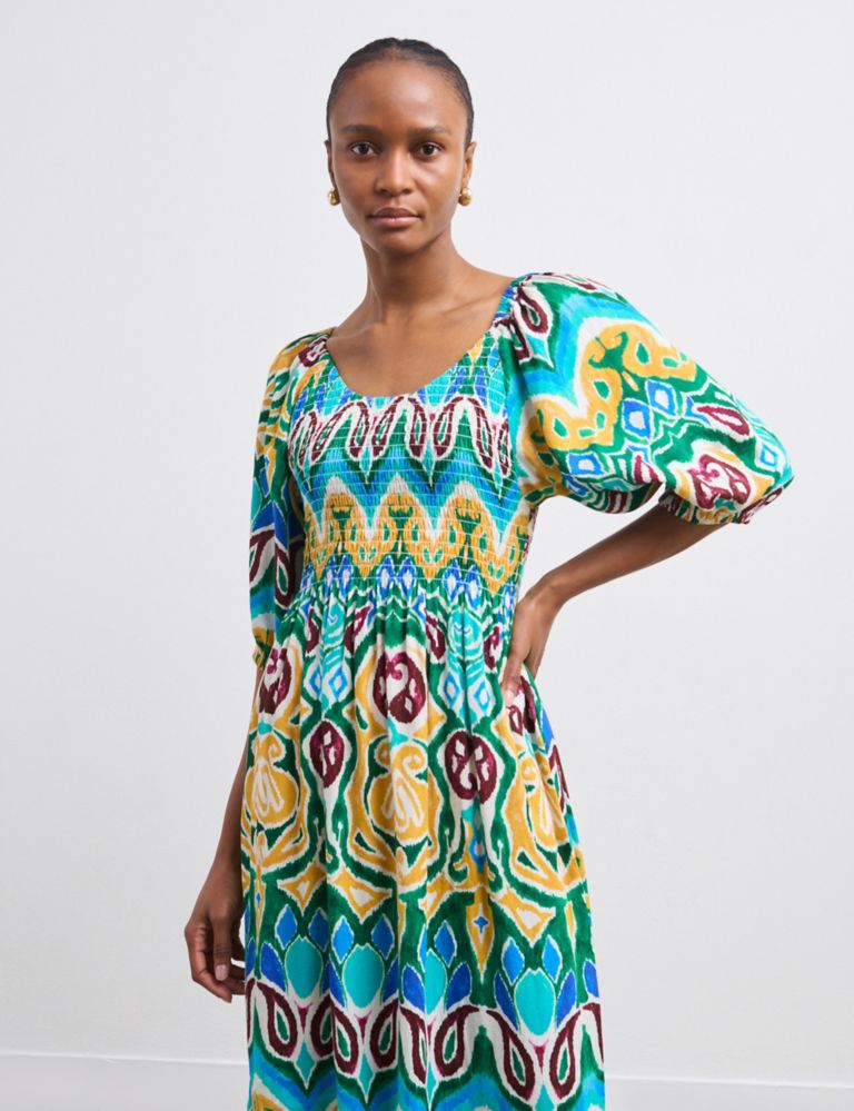 Linen Blend Printed Midaxi Tiered Dress 3 of 4