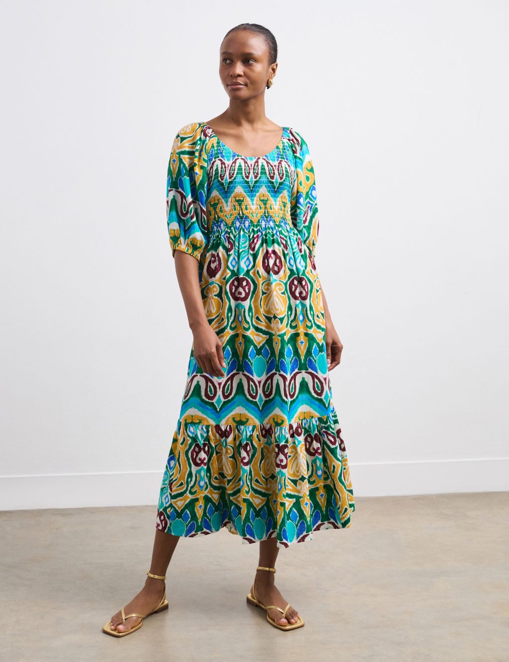 Linen Blend Printed Midaxi Tiered Dress 4 of 4