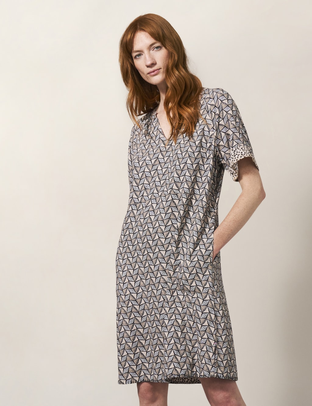 Linen Blend Printed Notch Neck Shift Dress | White Stuff | Mu0026S