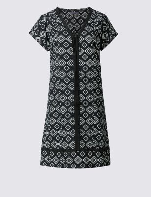 Linen Blend Printed Tassel Tunic Dress Image 2 of 4