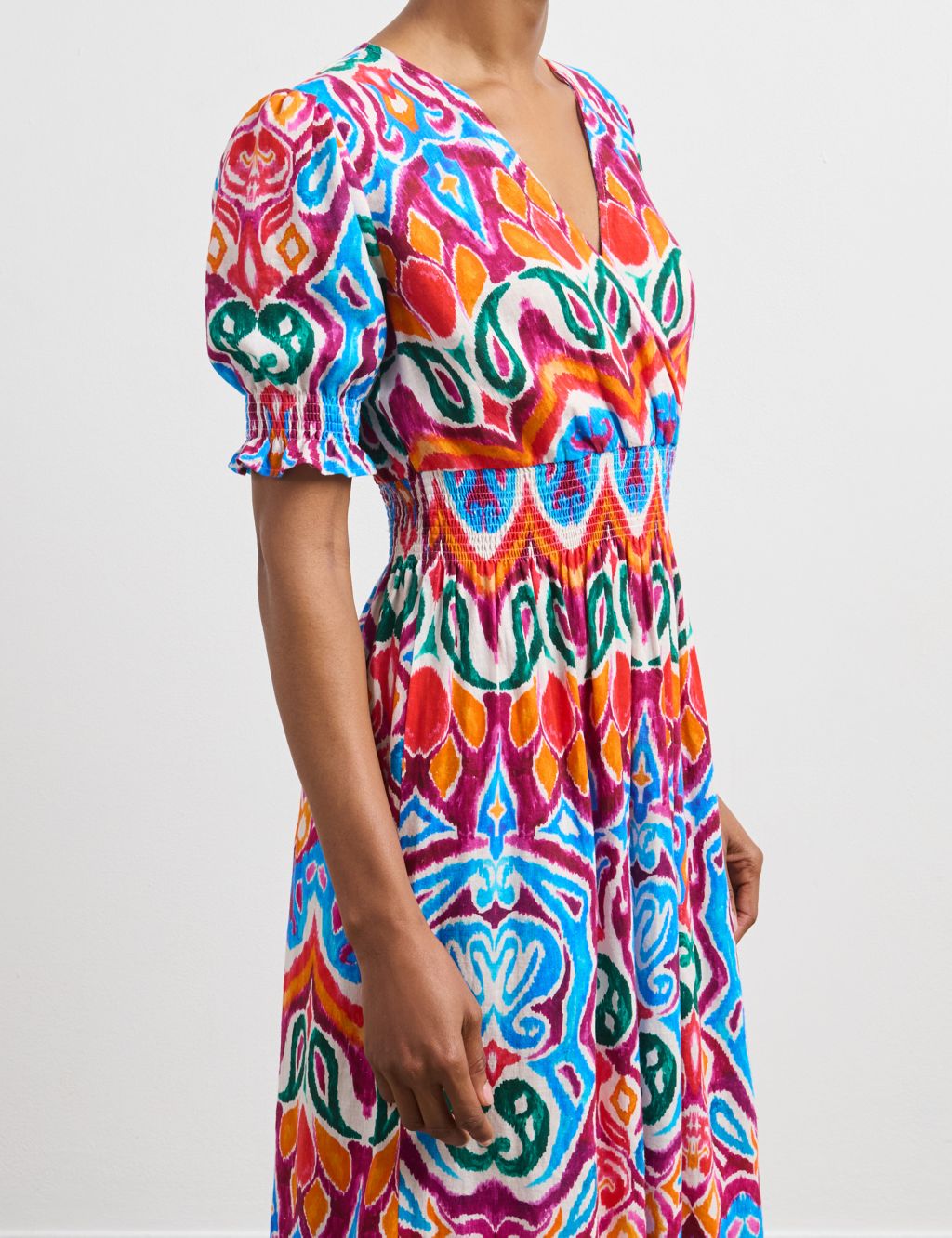 Linen Blend Printed V-Neck Midaxi Tea Dress 2 of 4