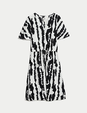 Linen Blend Printed V-Neck Swing Dress Image 2 of 5