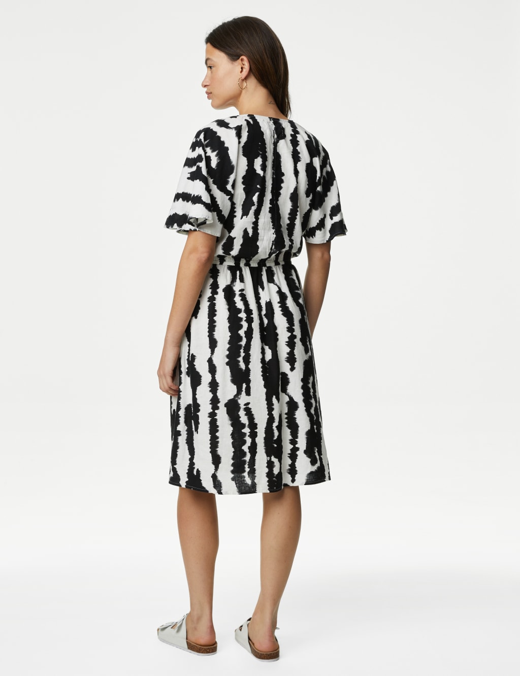 Linen Blend Printed V Neck Swing Dress M S Collection M S