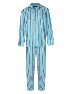 Linen Blend Revere Collar Bold Striped Pyjamas Image 2 of 4