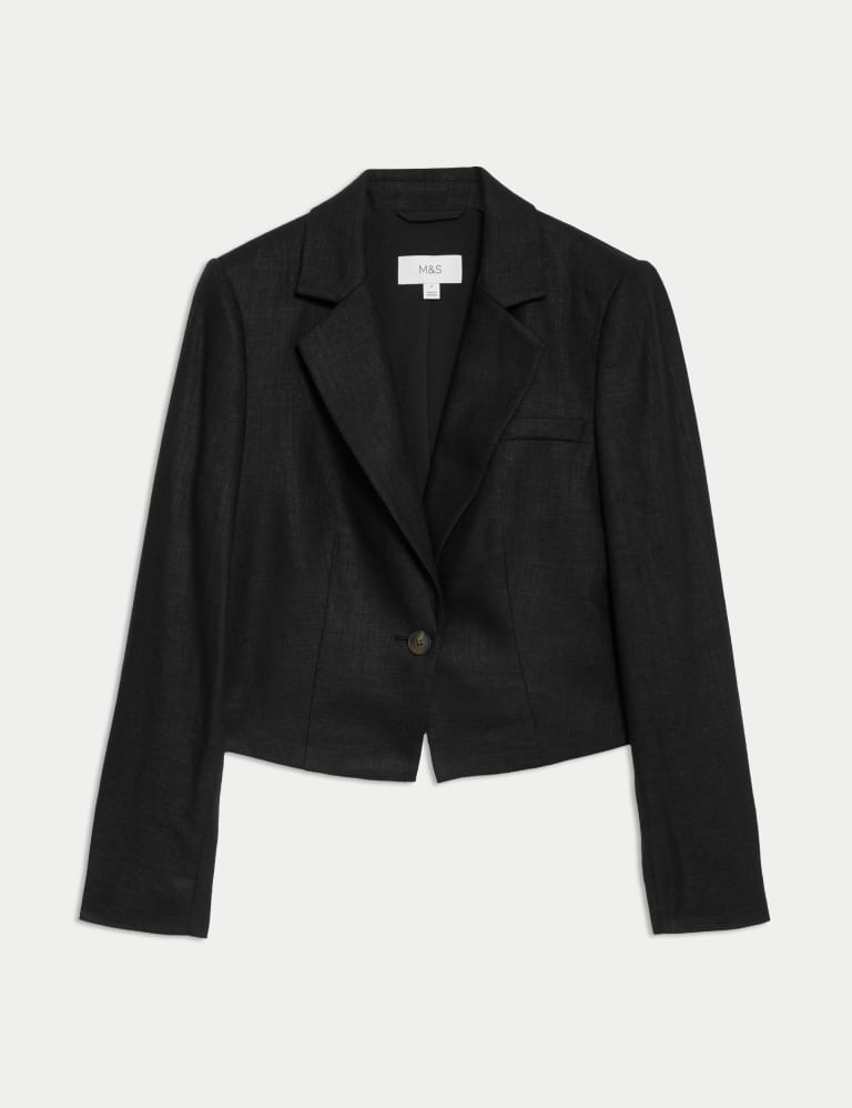 Linen Blend Revere Collar Cropped Blazer 2 of 6