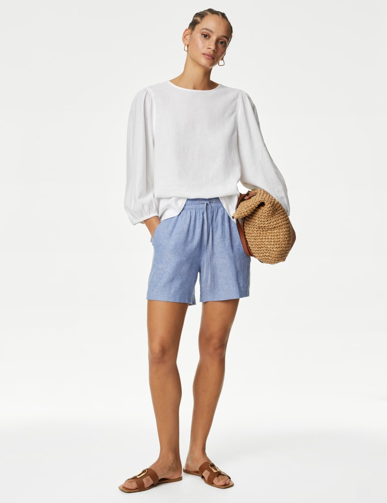 Linen Blend Round Neck Button Detail Blouse M S Collection M S