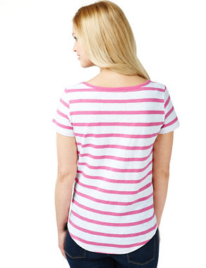 Linen Blend Scoop Neck Striped T-Shirt Image 2 of 4