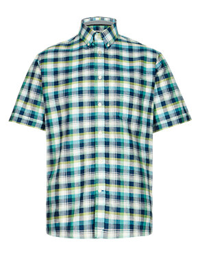Linen Blend Short Sleeve Slub Checked Shirt Image 2 of 3