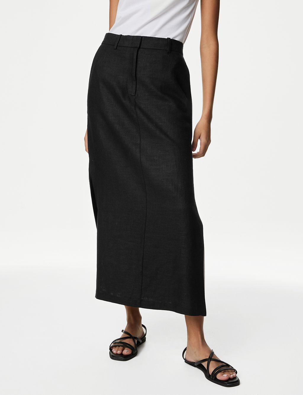Linen Blend Side Split Maxi Column Skirt 4 of 5