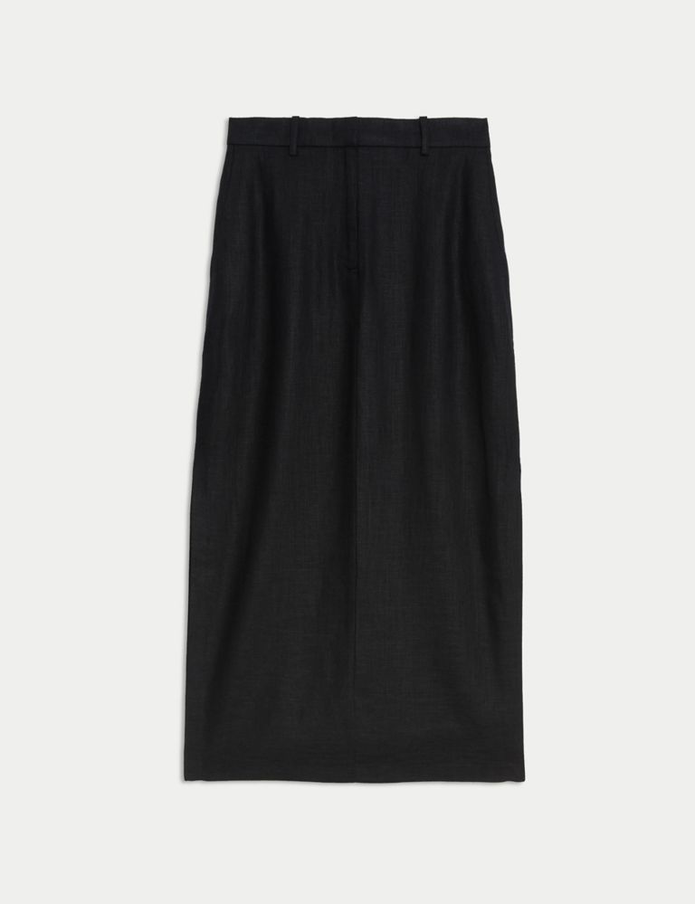 Linen Blend Side Split Maxi Column Skirt 2 of 5