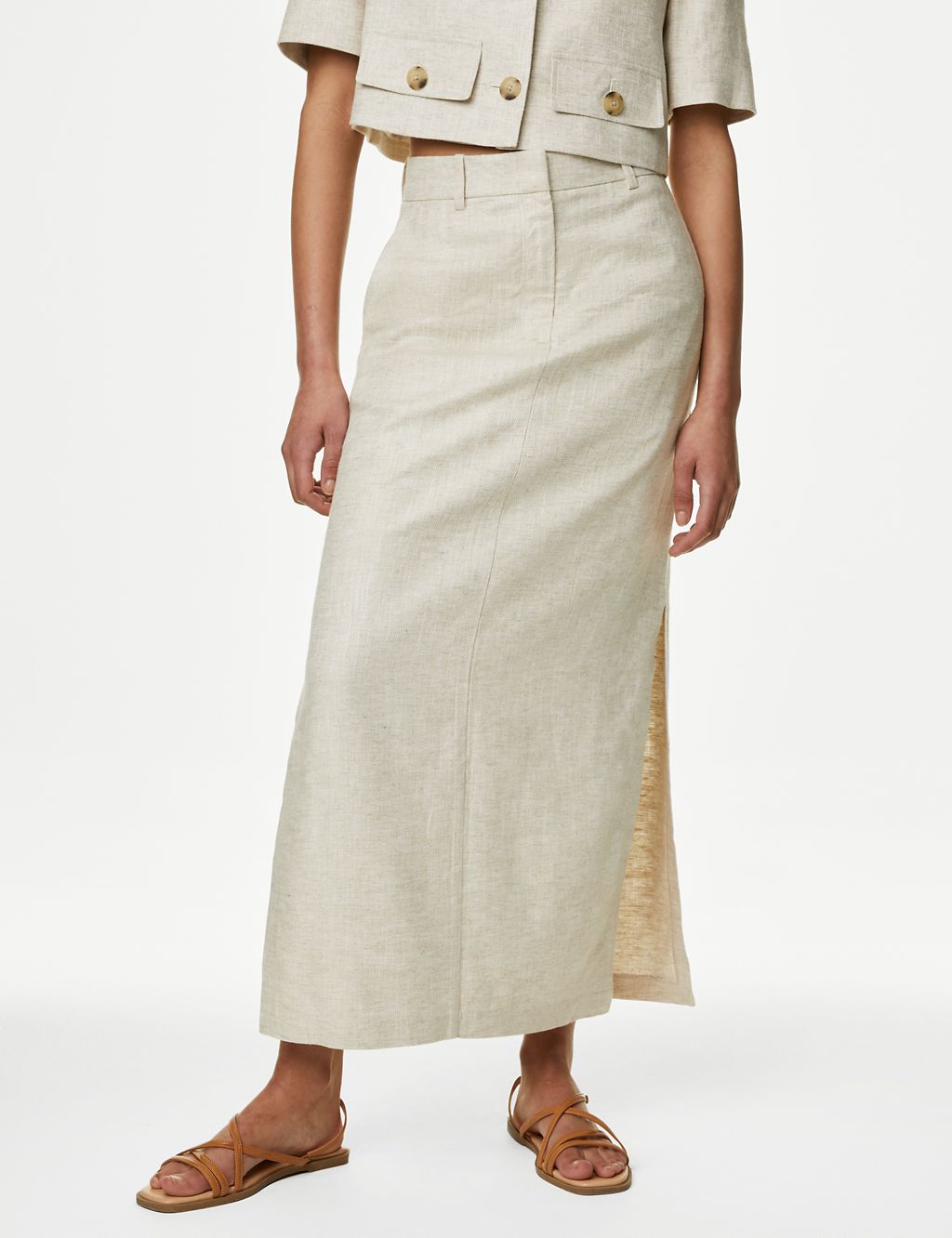Linen Blend Side Split Maxi Column Skirt 5 of 6