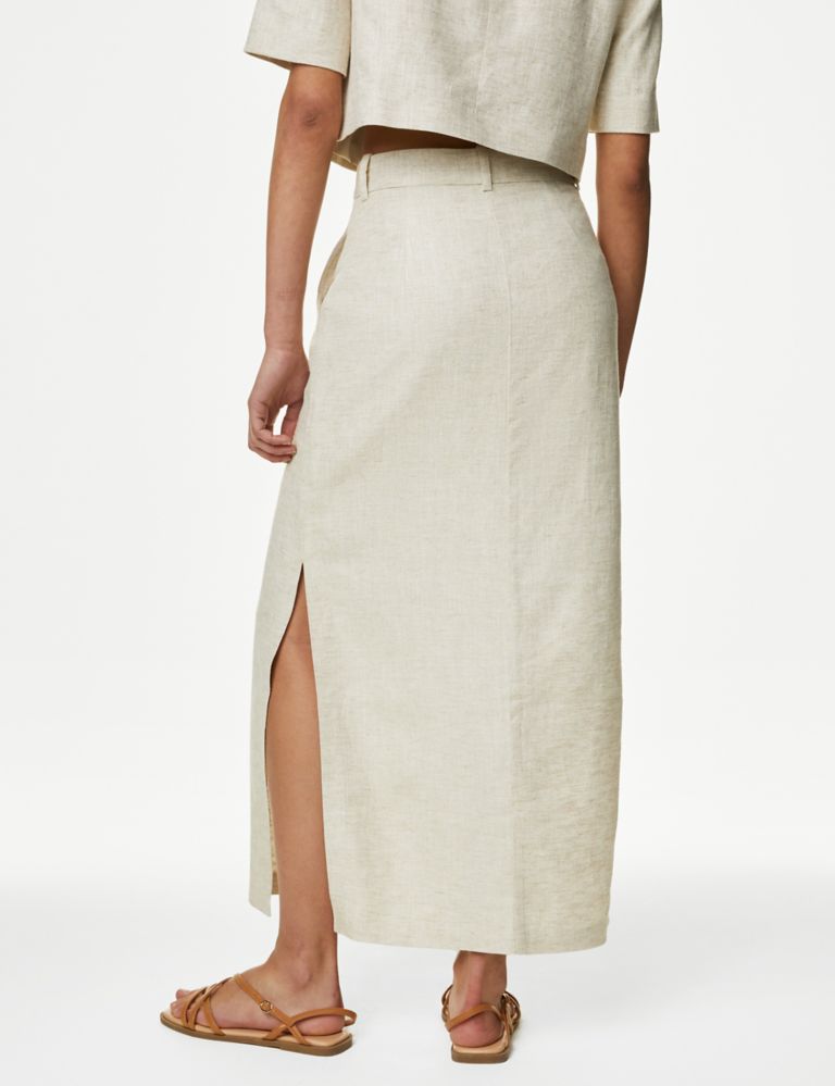 Linen Blend Side Split Maxi Column Skirt 6 of 6