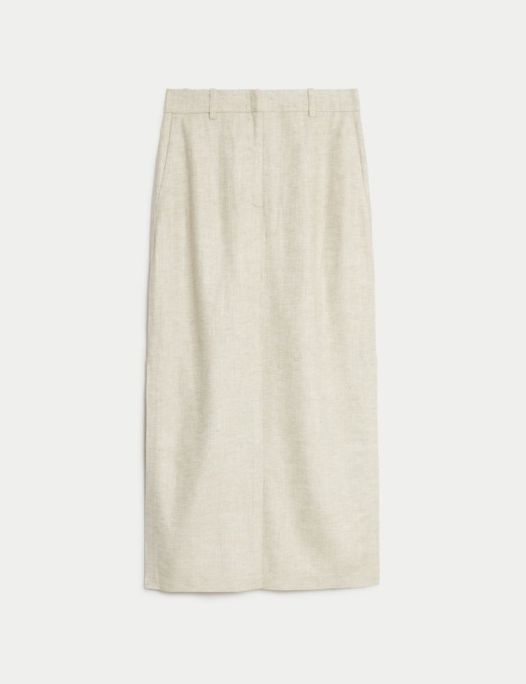 Linen Blend Side Split Maxi Column Skirt 3 of 6