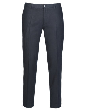 Linen Blend Slim Fit Supercrease™ Flat Front Trousers Image 2 of 5