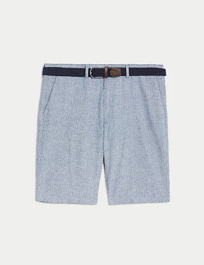 Linen Blend Striped Belted Chino Shorts Image 2 of 7