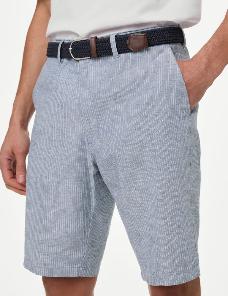 Linen Blend Striped Belted Chino Shorts 1 of 7