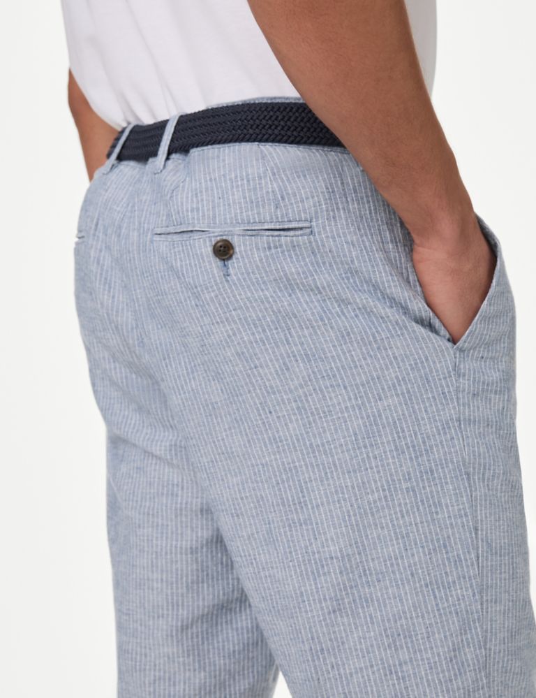 Linen Blend Striped Belted Chino Shorts 4 of 7