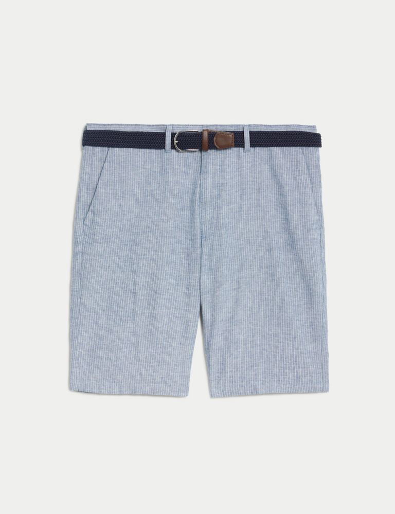 Linen Blend Striped Belted Chino Shorts 3 of 7