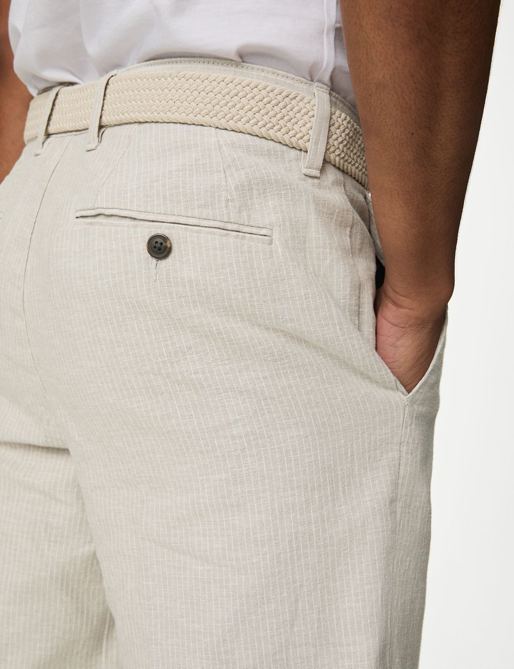 Linen Blend Striped Belted Chino Shorts 2 of 6