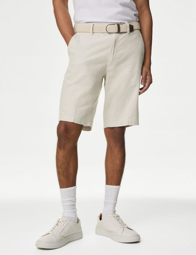 Linen Blend Striped Belted Chino Shorts 4 of 6