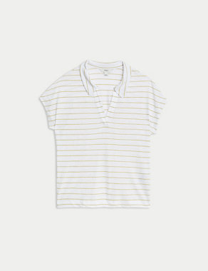 Linen Blend Striped Collared Top Image 2 of 5