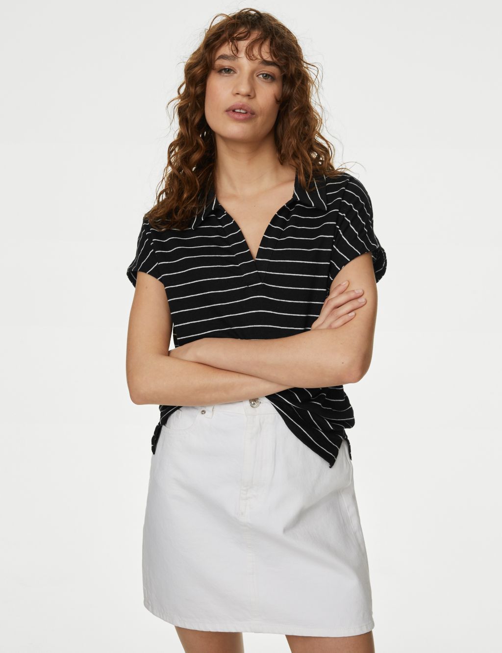Linen Blend Striped Collared Top 3 of 5
