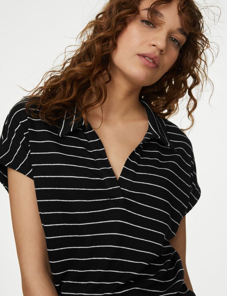 Linen Blend Striped Collared Top 4 of 5