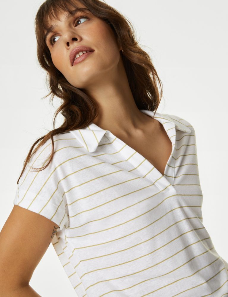 Linen Blend Striped Collared Top 1 of 5