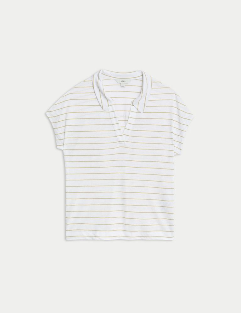 Linen Blend Striped Collared Top 2 of 5
