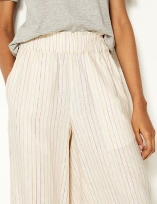 striped linen cropped pants
