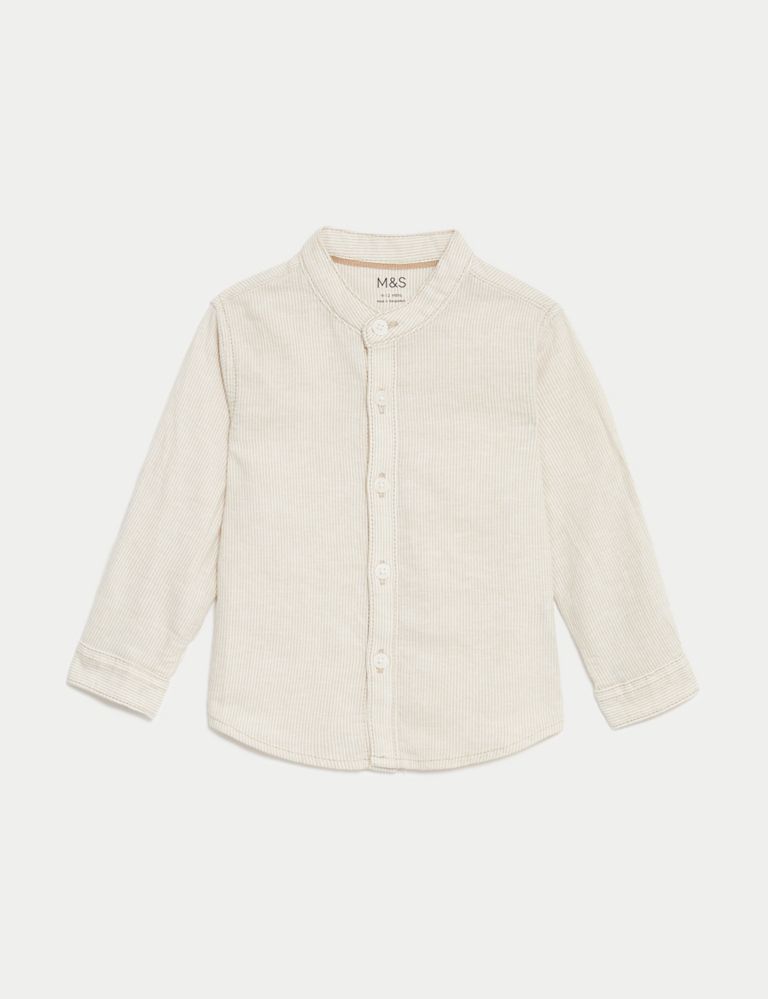 Linen Blend Striped Grandad Shirt (0-3 Yrs) 1 of 4