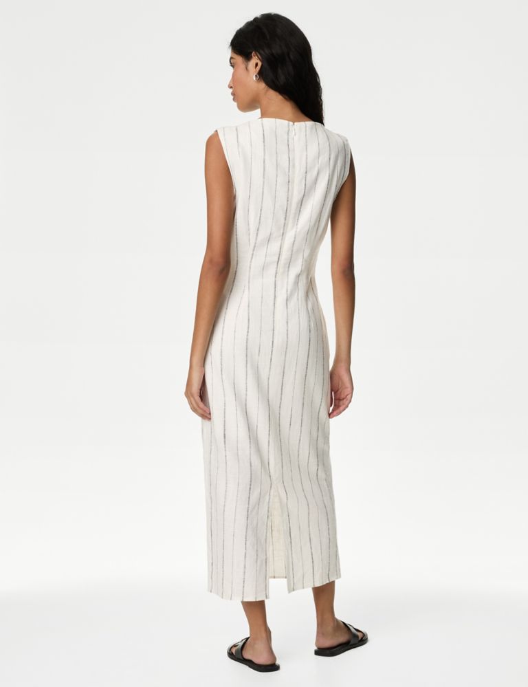 Linen Blend Striped Midaxi Bodycon Dress 5 of 5