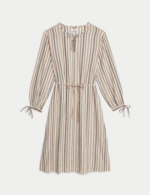 Linen Blend Striped Midi Shift Dress Image 2 of 5