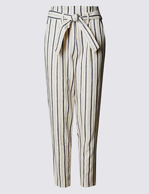 Linen Blend Striped Peg Leg Trousers Image 2 of 3