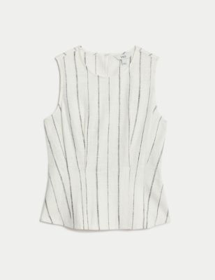 Linen Blend Striped Round Neck Blouse Image 2 of 5