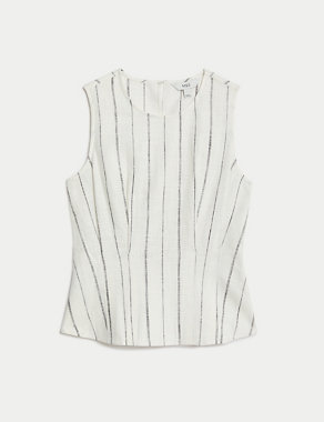Linen Blend Striped Round Neck Blouse Image 2 of 5