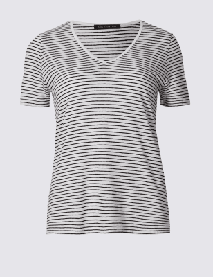 Linen Blend Striped Short Sleeve T-Shirt Image 2 of 4