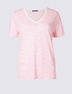 Linen Blend Striped Short Sleeve T-Shirt Image 2 of 4
