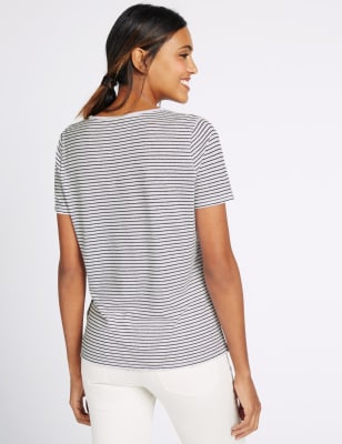 Linen Blend Striped Short Sleeve T-Shirt Image 3 of 4