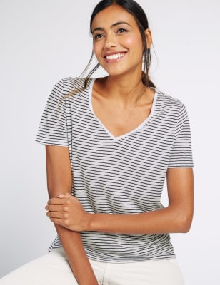 Linen Blend Striped Short Sleeve T-Shirt Image 4 of 4