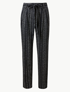 Linen Blend Striped Straight Leg Trousers Image 2 of 5