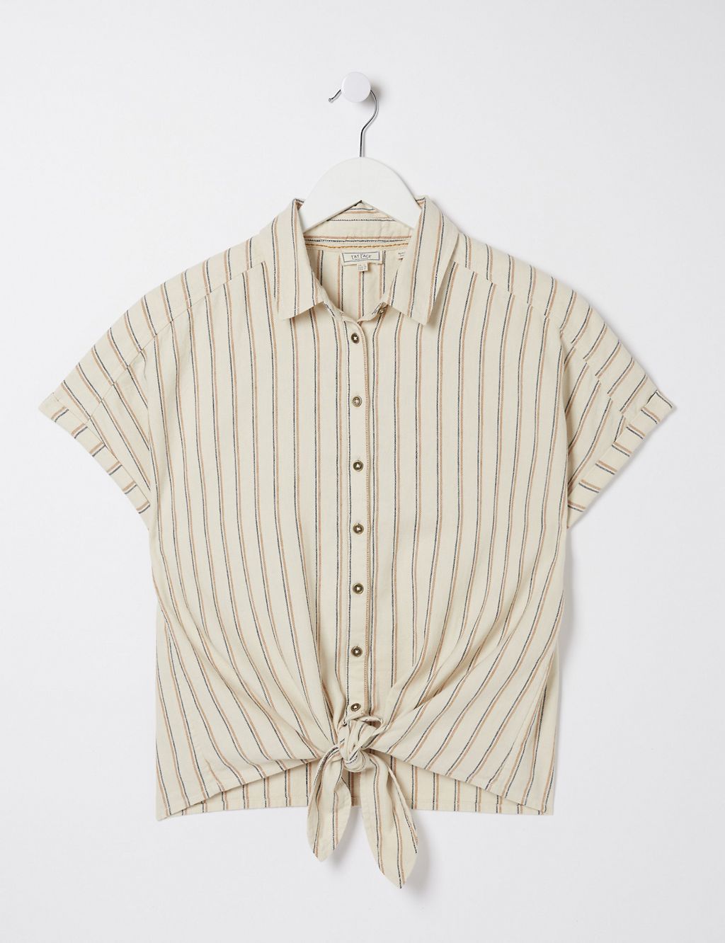 Linen Blend Striped Tie Front Shirt 1 of 4