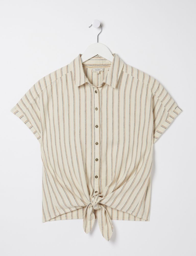 Linen Blend Striped Tie Front Shirt 2 of 4