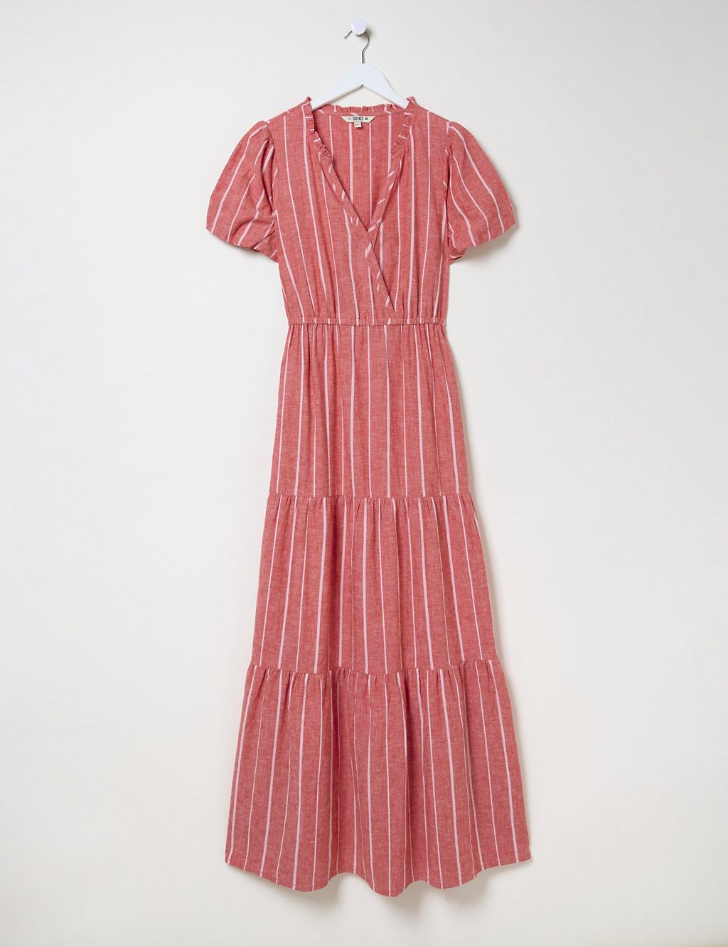 Linen Blend Striped V-Neck Maxi Tiered Dress 1 of 6
