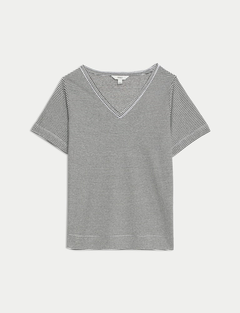 Linen Blend Striped V-Neck Top | M&S Collection | M&S