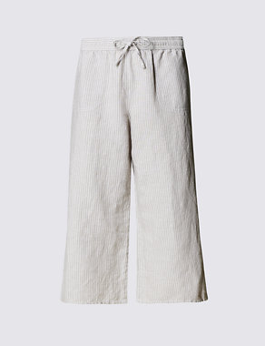 Linen Blend Striped Wide Leg Cropped Trouser Image 2 of 3