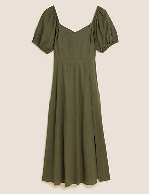 Linen Blend Sweetheart Neckline Midi Dress Image 2 of 5