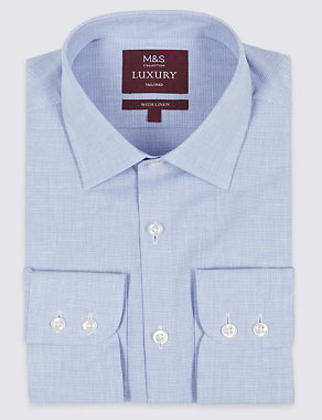 Linen Blend Tailored Fit Checked Shirt Image 2 of 4
