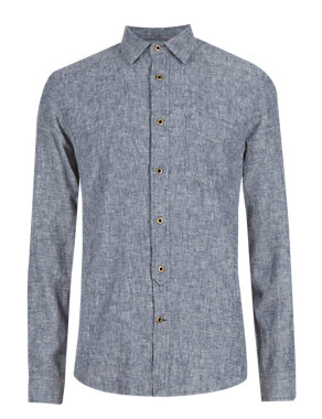 Linen Blend Tailored Fit Long Sleeve Shirt Image 2 of 5