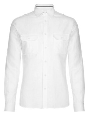 Linen Blend Tailored Fit Long Sleeve Slub Shirt Image 2 of 3